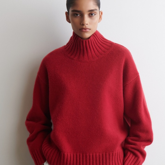 COS Sweaters - COS Red Ribbed Turtleneck Sweater